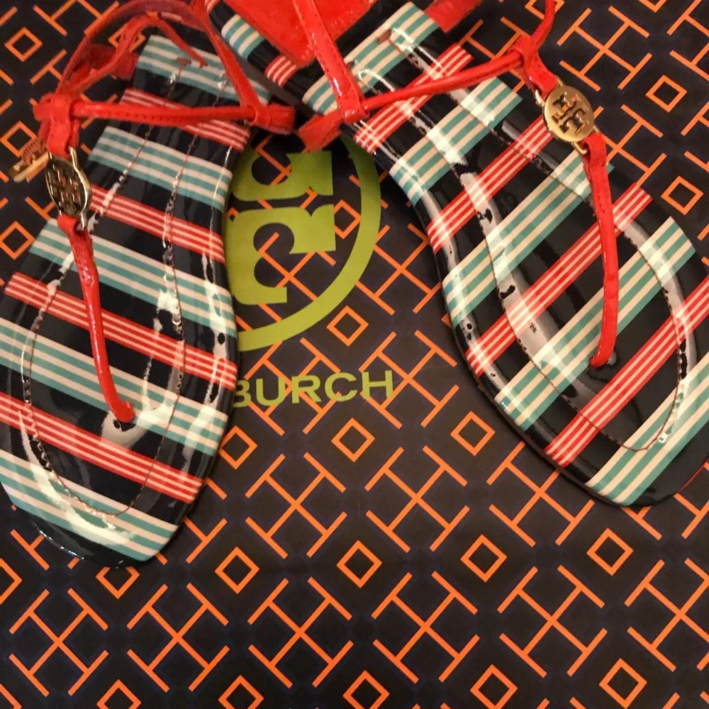 Tory Burch Emmy Habanero PepperStripe Ankle TStrap size 8 - Picture 9 of 13